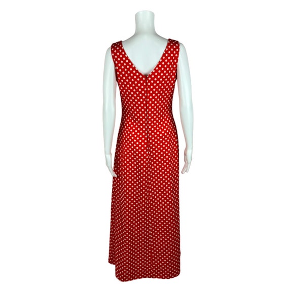 Vintage 70s Polka Dot Dress Red V-Neck Sleeveless… - image 7