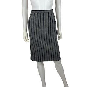 Vintage 80s Wool Skirt Womens XS Gray Striped Straight Knee Length Pencil