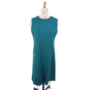 Vintage 60s Mod Dress Womens Medium Green Sleeveless Shift