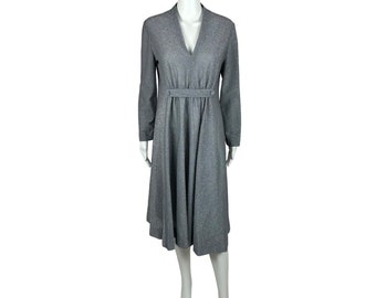 Vintage 70s Cocktail Dress Women's S/M Silver Metallic Lame Party Long Sleeves