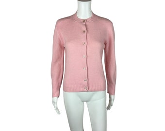 Vintage 60s Pink Cardigan Women's Medium Solid Orlon Acrylic Sweater