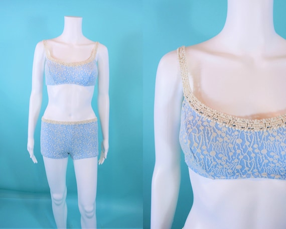 Vintage 1960s Blue BIkini | Jantzen Knit Stretch T