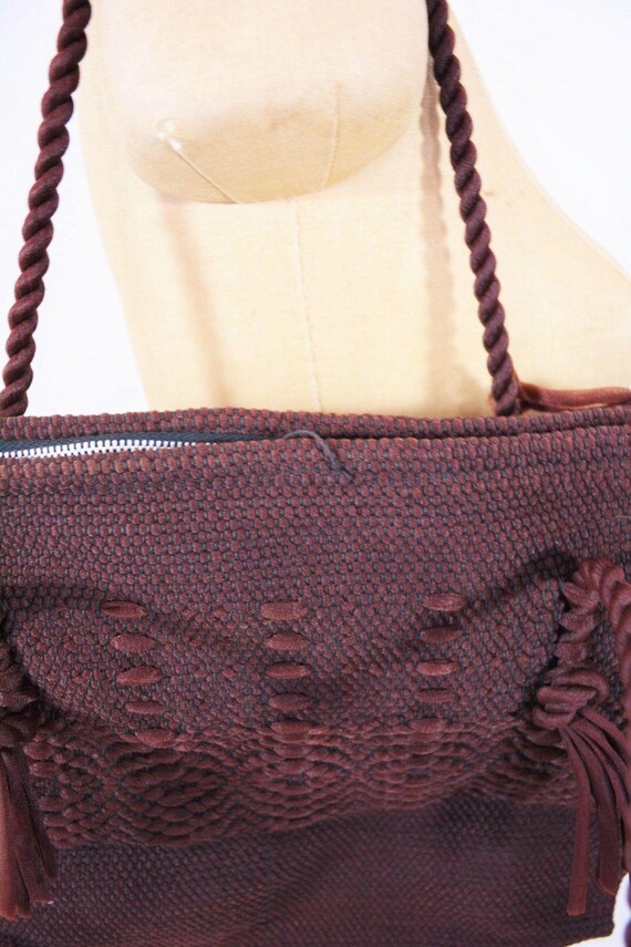 Vintage 1940s Crochet Purse Knit Reddish Brown Ha… - image 4