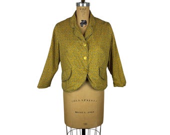 Blazer floral vintage de los años 70 para mujer con botones y estampado de rosas azules grandes