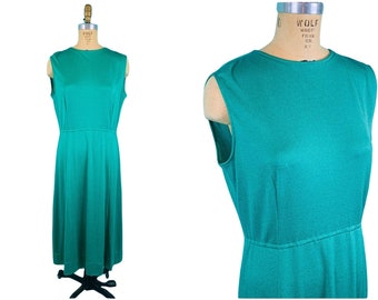 Vintage 1960s Solid Green Dress Fit & Flare | W 32-44"