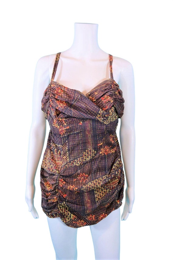 Vintage 1950s Swimsuit Brown Catalina Hawaiian Pr… - image 2