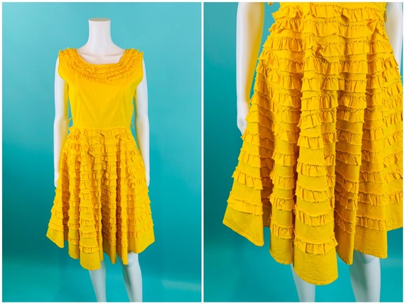 Vintage 1950s Ruffle Dress | Bright Yellow Sun Par