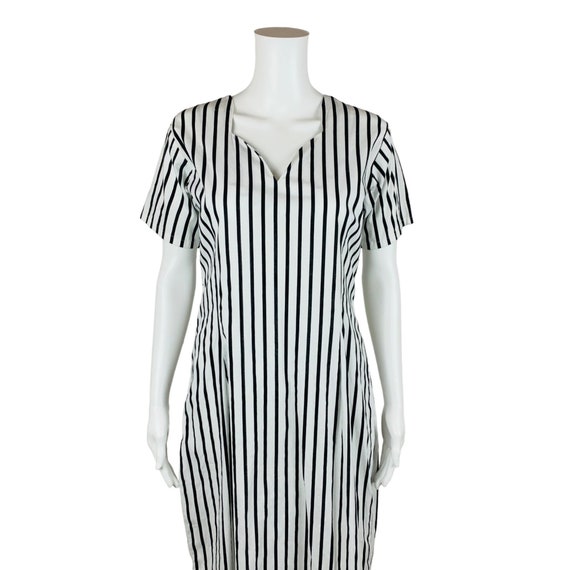 Vintage 1980s Black White Striped Day Dress Handm… - image 4