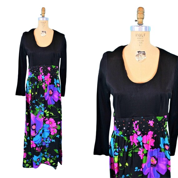 Vintage 1960s Purple Floral Rhinestone Evening Ma… - image 1