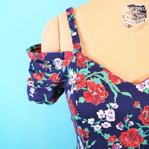1980s sun dress off shoulder sweetheart neckline floral vintage dress W 24-31 image 6