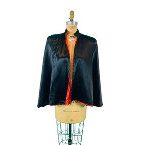 Vintage 30s Satin Cape Womens Small Julius Garfinckel & Co Black Evening Jacket