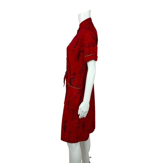 Vintage 50s House Dress Women's Medium Red Gold A… - image 8