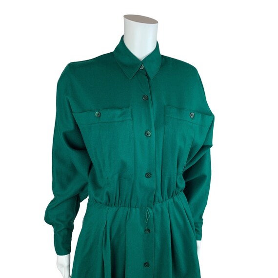 Vintage 1980s Emerald Green Shirtdress Dolman Sle… - image 5