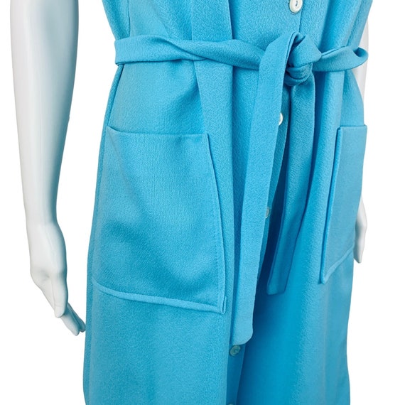 Vintage 1970s Solid Blue Dress Polyester Button D… - image 7