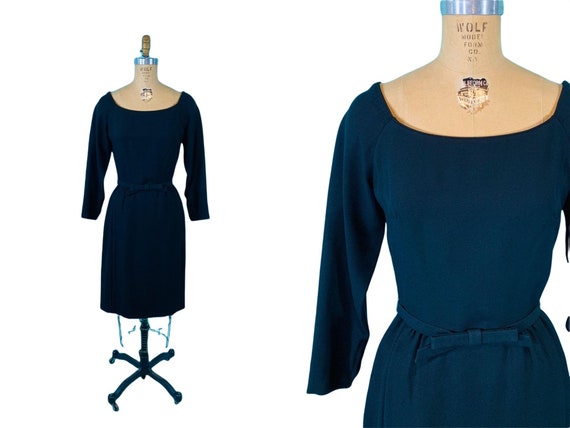 Vintage 1950s Black Cocktail Dress Off The Should… - image 1