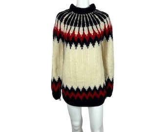 Vintage Fair Isle Sweater Women's Medium Large 70s Southwest Aztec Ski Jumper