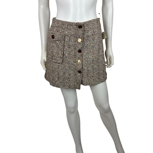Vintage 70s Tweed Mini Skirt Womens S Deadstock Brown Speckled Ultra Short Academia