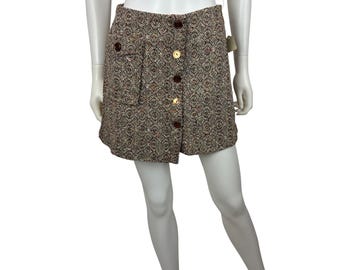 Vintage 70s Tweed Mini Skirt Womens S Deadstock Brown Speckled Ultra Short Academia