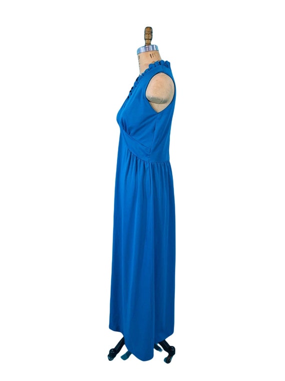 Vintage 1970s Blue Maxi Dress Ruffle Empire Waist… - image 8