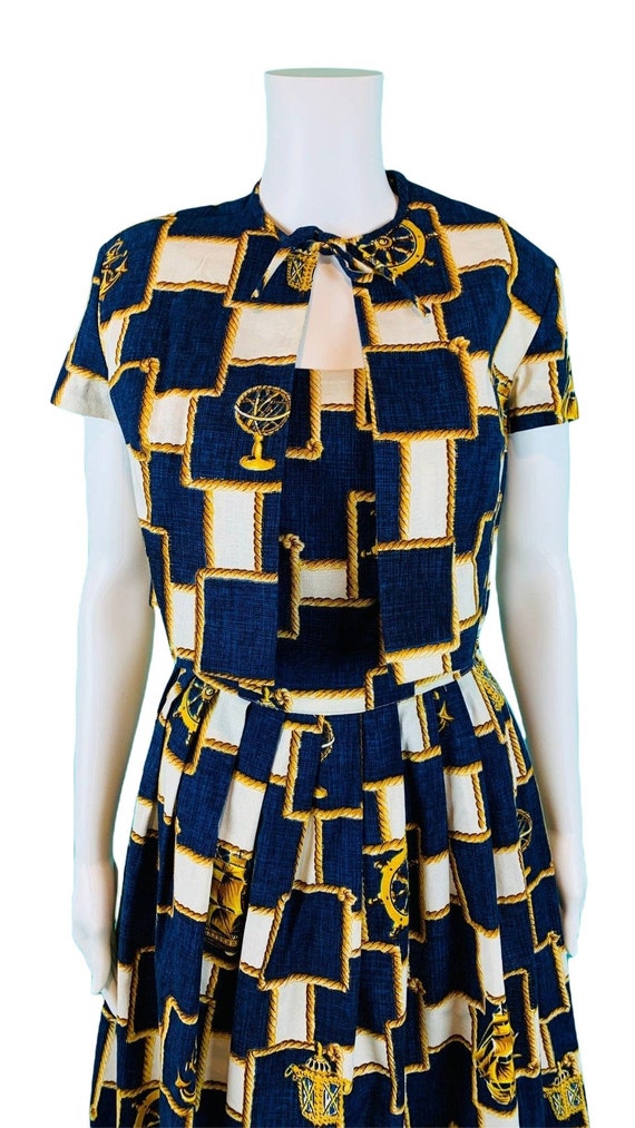 Vintage 1950s Nautical Novelty Print Dress Capele… - image 4