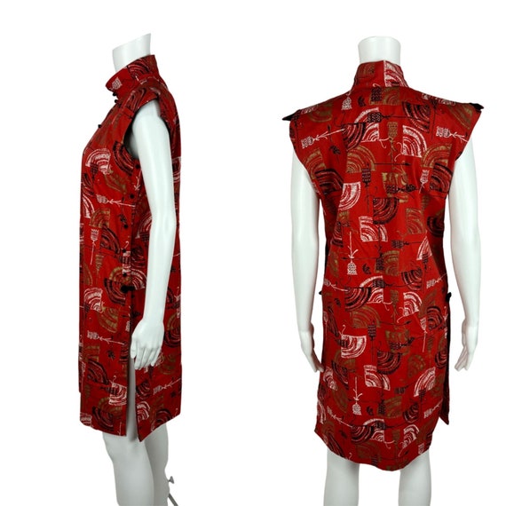 Vintage 50s Cheongsam Women's Medium Red Gold Met… - image 9