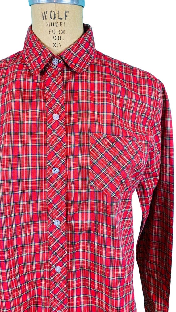 Vintage 1980s Red Plaid Blouse Pierre Cardin Chri… - image 5