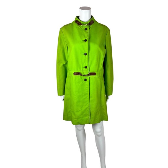 Vintage 60s Mod Trench Women's Large Neon Green Buckle Detail Coat