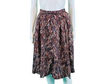 Vintage 1950s Speckled Artistic Print Skirt Brown Black Cotton | W 22"