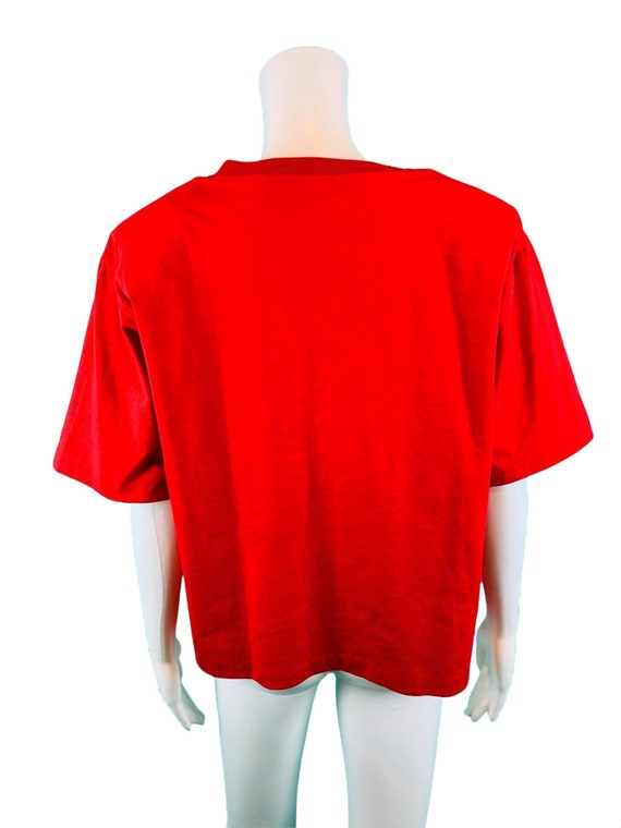 Vintage 1990s Red Cropped Tee Solid Cotton T-Shir… - image 9