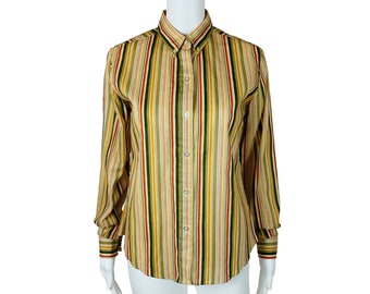 Vintage 60s Multi Colored Top Striped Button Down JCPenney Blouse B 40"