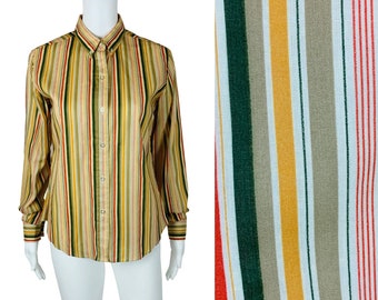 Vintage 60s Multi Colored Striped Button Down Top JCPenney Blouse B 40"