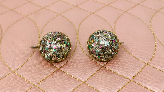 Vintage 1950s Clip Ons Confetti Glitter Multicolo… - image 1