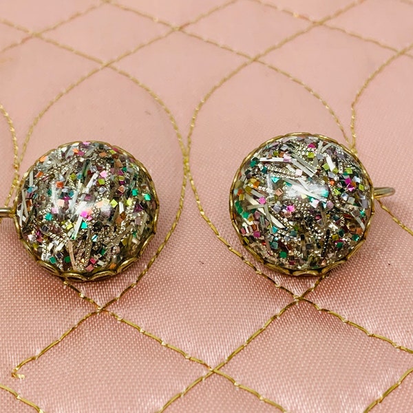 Vintage 1950s Clip Ons Confetti Glitter Multicolored Earrings