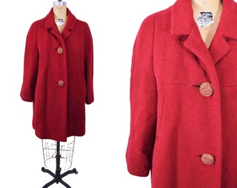 Vintage 1950s Coat Bright Raspberry Textured Overcoat Zelinka Matlick