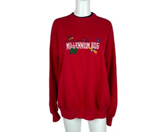 Vintage Y2K Bug Sweatshirt Women's Extra Large Millennium 00's Red Embroidered Shirt