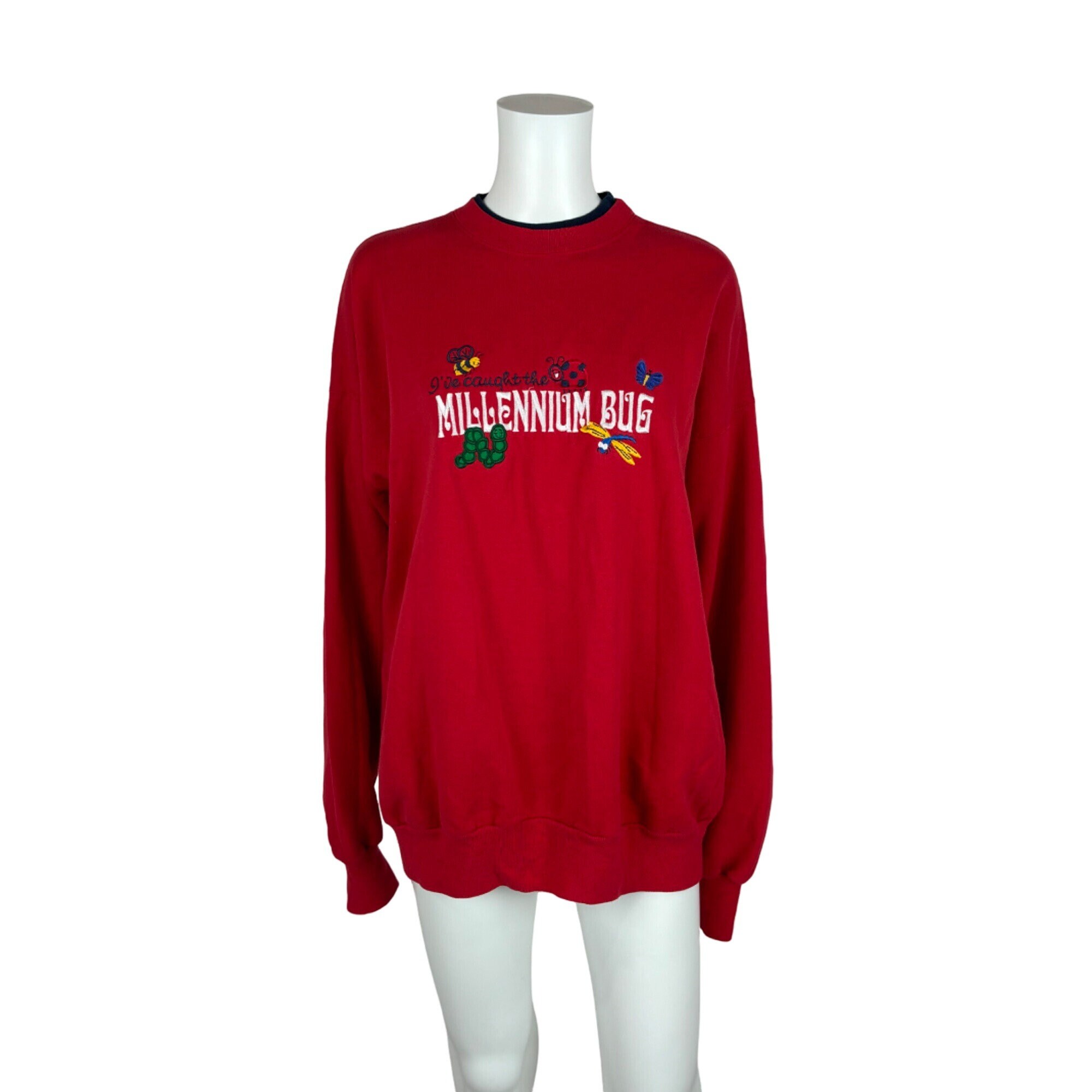 Vintage Y2K Bug Sweatshirt Women's Extra Large Millennium 00's Red