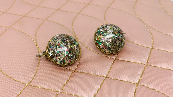 Vintage 1950s Clip Ons Confetti Glitter Multicolo… - image 7