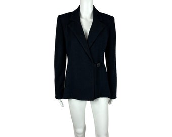 Vintage 90s Black Blazer Women's Large Boucle Buckle Closure Madrigano Suits Jacket