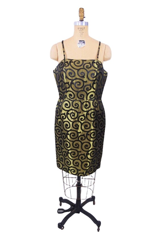 Vintage 1980s Brocade Cocktail Dress High Low Gre… - image 2