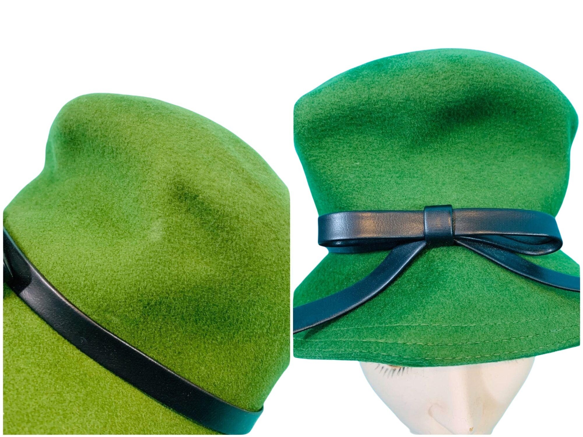 Vintage 1960s Green Hat Tall Mod Wool Bowler Hat - Etsy display picture 2