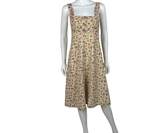 Vintage jaren 70 bloemenjurk dames XXS kleurrijke print boho-zonnejurk