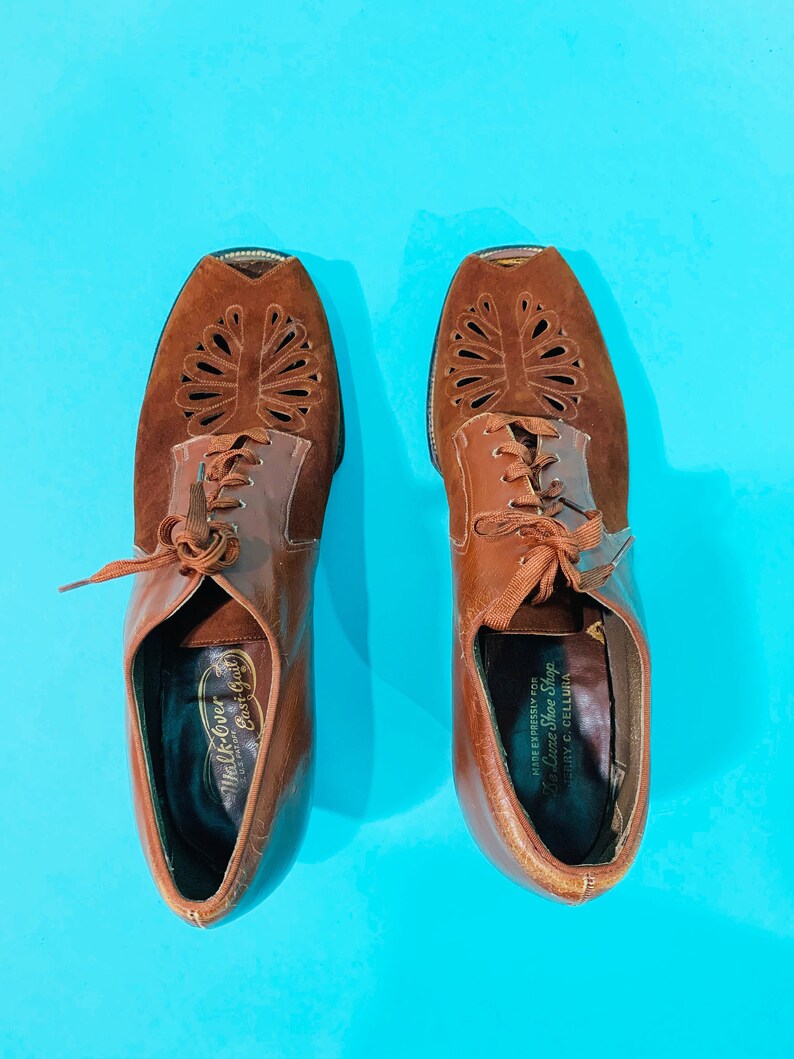 Easi-Gait Brown Lace Up Oxfords Vintage 1930s Rust Heels