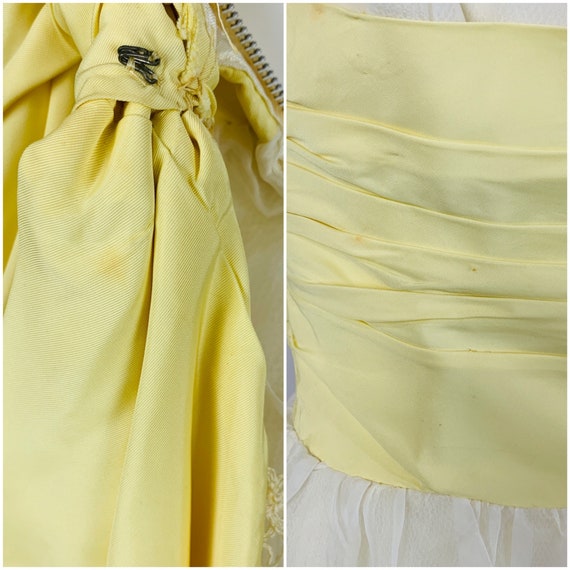 Vintage 1950s Prom Dress Pale Yellow Sash Embroid… - image 8
