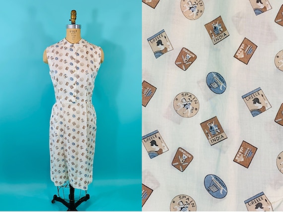 Vintage 1950s Novelty Dress | Travel Print Cotton