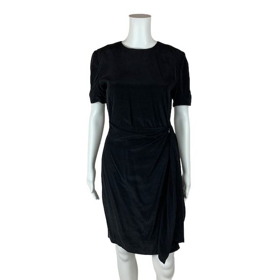 Vintage 1990s Black Silk Dress Wrap Style Timeles… - image 1