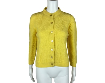 Vintage 60s Yellow Cardigan Textured Acrylic Women's Sweater