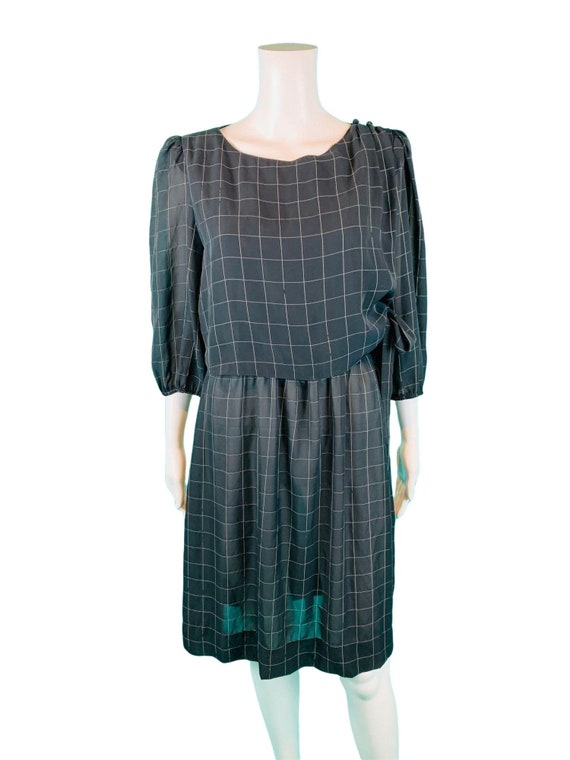 Vintage 1980s Sheer Dress Black Windowpane Waist … - image 2