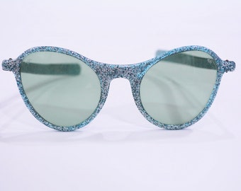 1950s confetti sunglasses | blue plastic glitter sun glasses eyewear | vintage 50s sunglasses