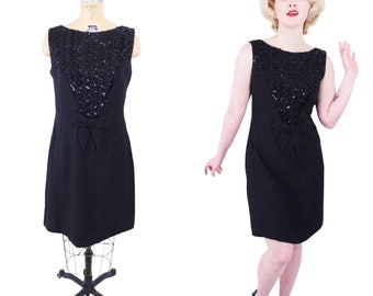 Vintage 1960s Black Sequin Dress Mod Party Mini | W 32"