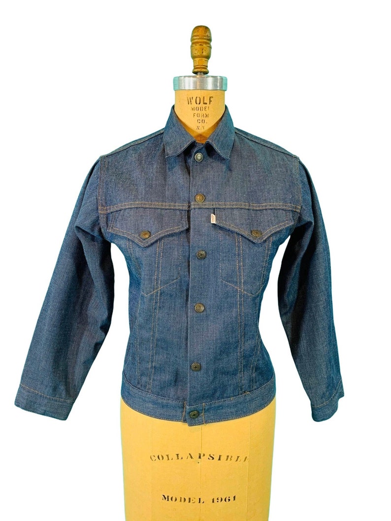 Vintage 1960s Denim Jacket Levi's Snap Button Light Blue Shirt B 37 image 2